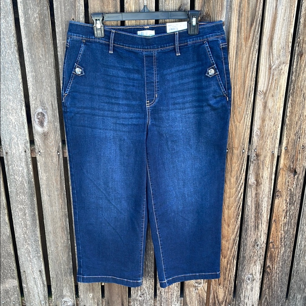 Croft & Barrow Large Wide Leg Blue Ankle Cropped Jeans Mid Rise Nwt New Pull On